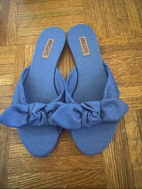Anacapri Denim-Look Knot Slide Sandals in Blue NEW